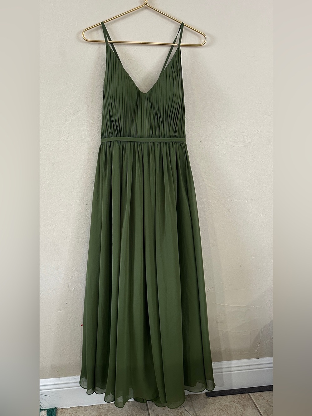 Azazie Sage Green Pleated Chiffon Maxi Dress Size C Formal Bridesmaid